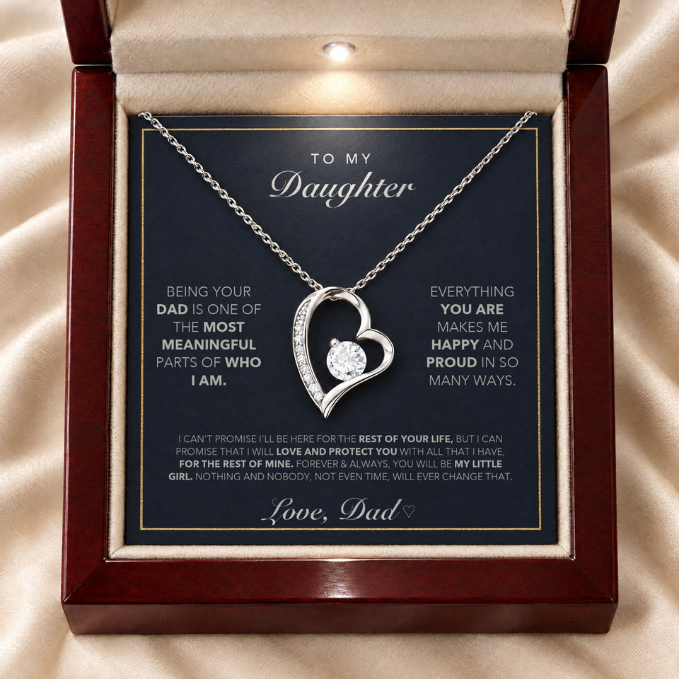 To My Daughter heart necklace on its message card in the lighted gift box