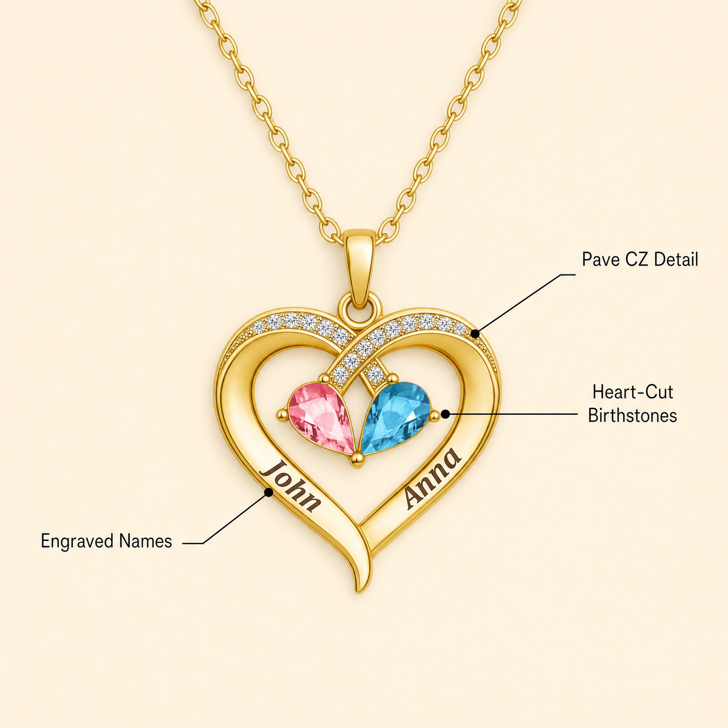 Always Yours birthstone heart necklace features