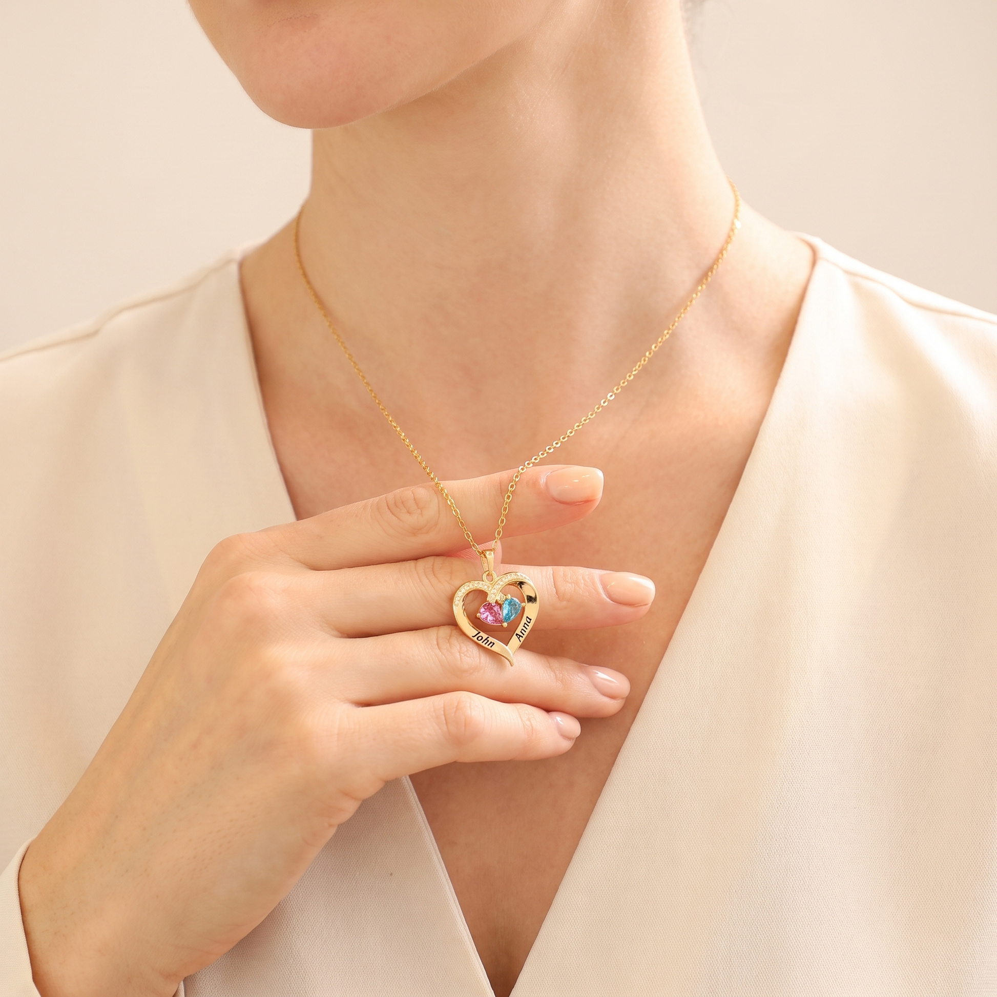 Always Yours birthstone heart necklace worn