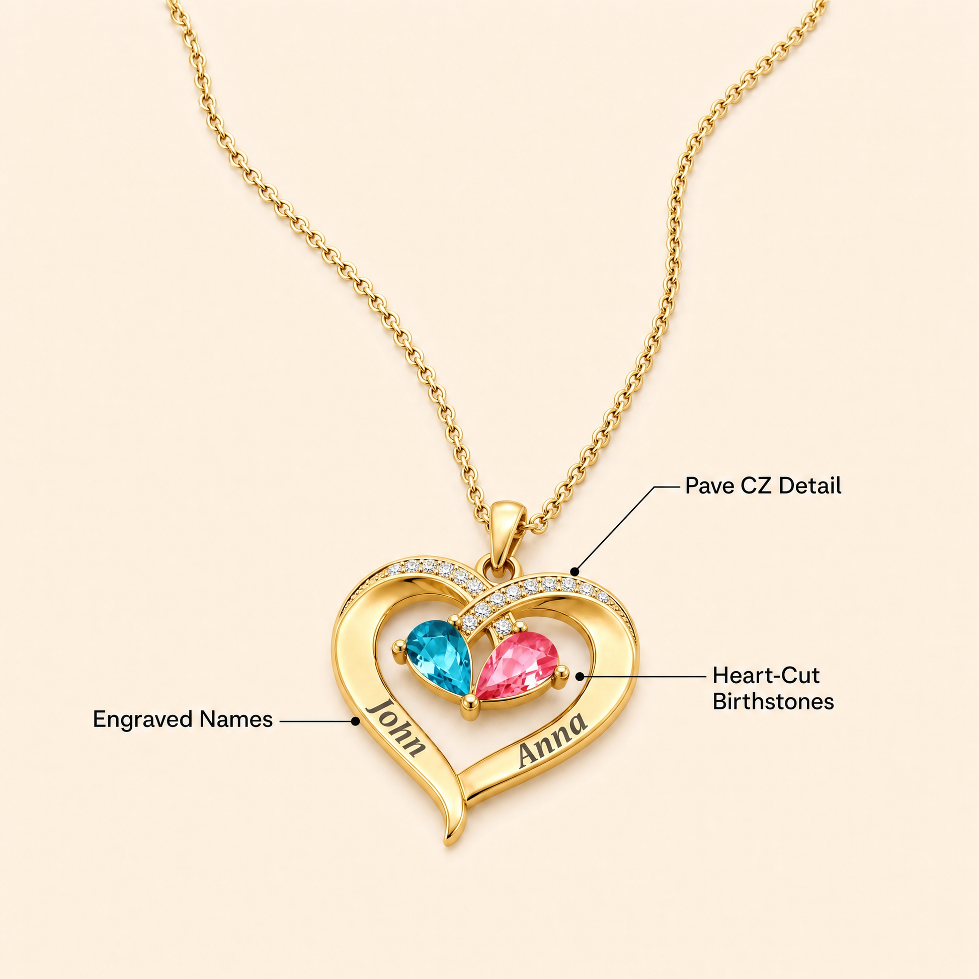 To My Wife birthstone heart necklace features