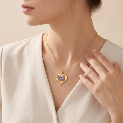 To My Wife birthstone heart necklace worn side view