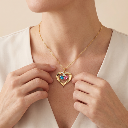 To My Wife birthstone heart necklace worn