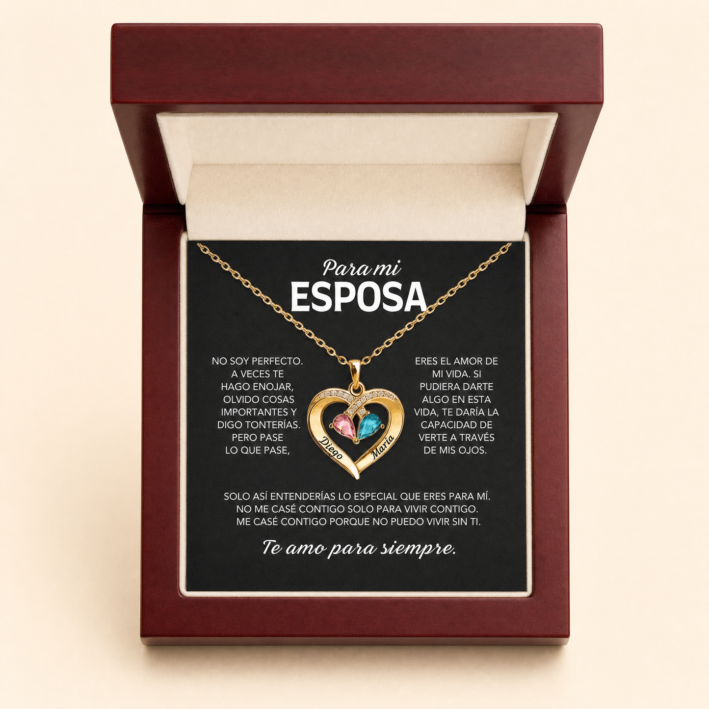 Siempre Tuya collar de corazón con piedra natal en caja de regalo