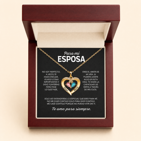 Siempre Tuya collar de corazón con piedra natal en caja de regalo