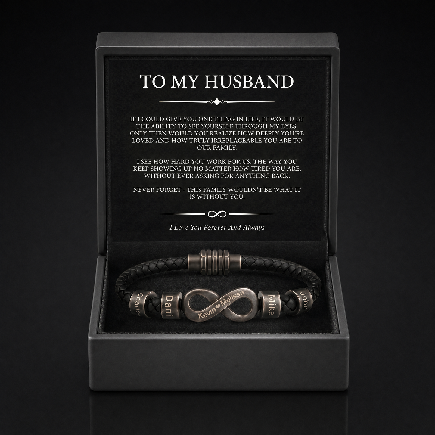 Men's infinity name bracelet in gift box