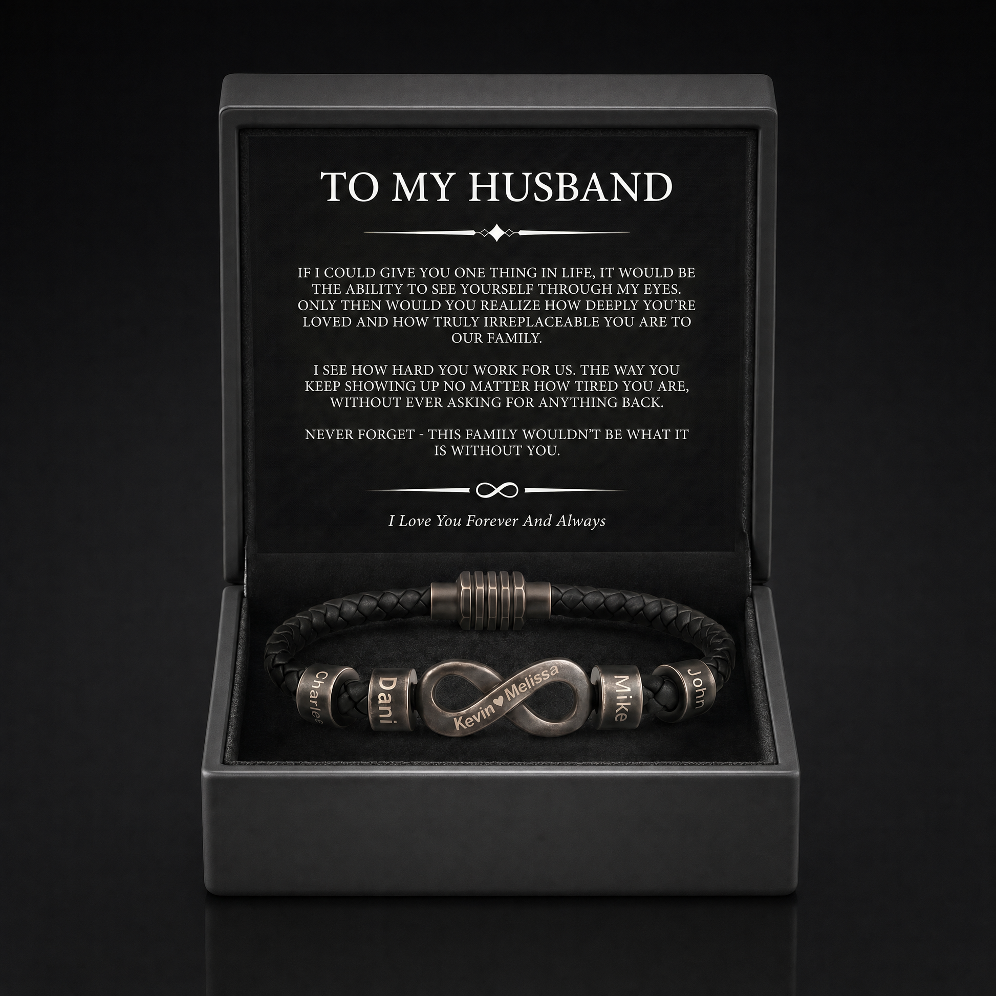 Men's infinity name bracelet in gift box