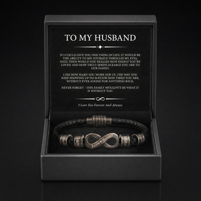 Men's infinity name bracelet in gift box