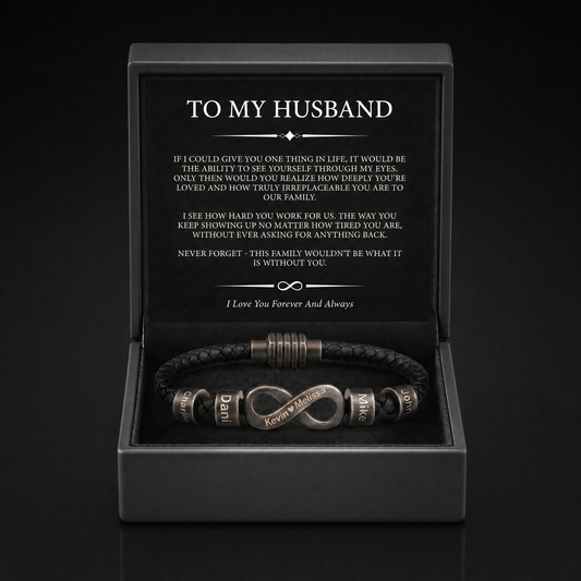 Men's infinity name bracelet in gift box