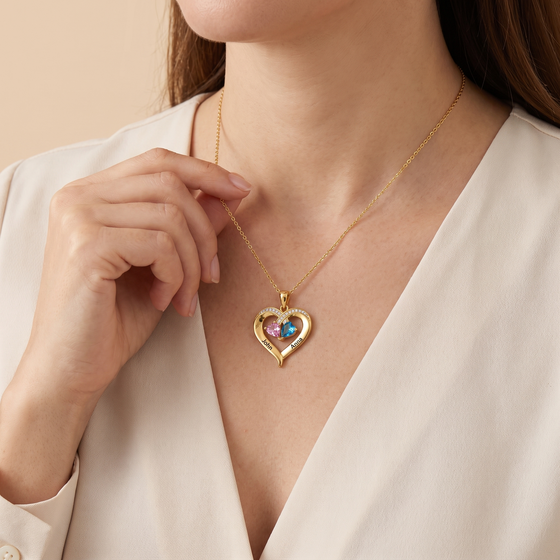 Always Yours birthstone heart necklace worn