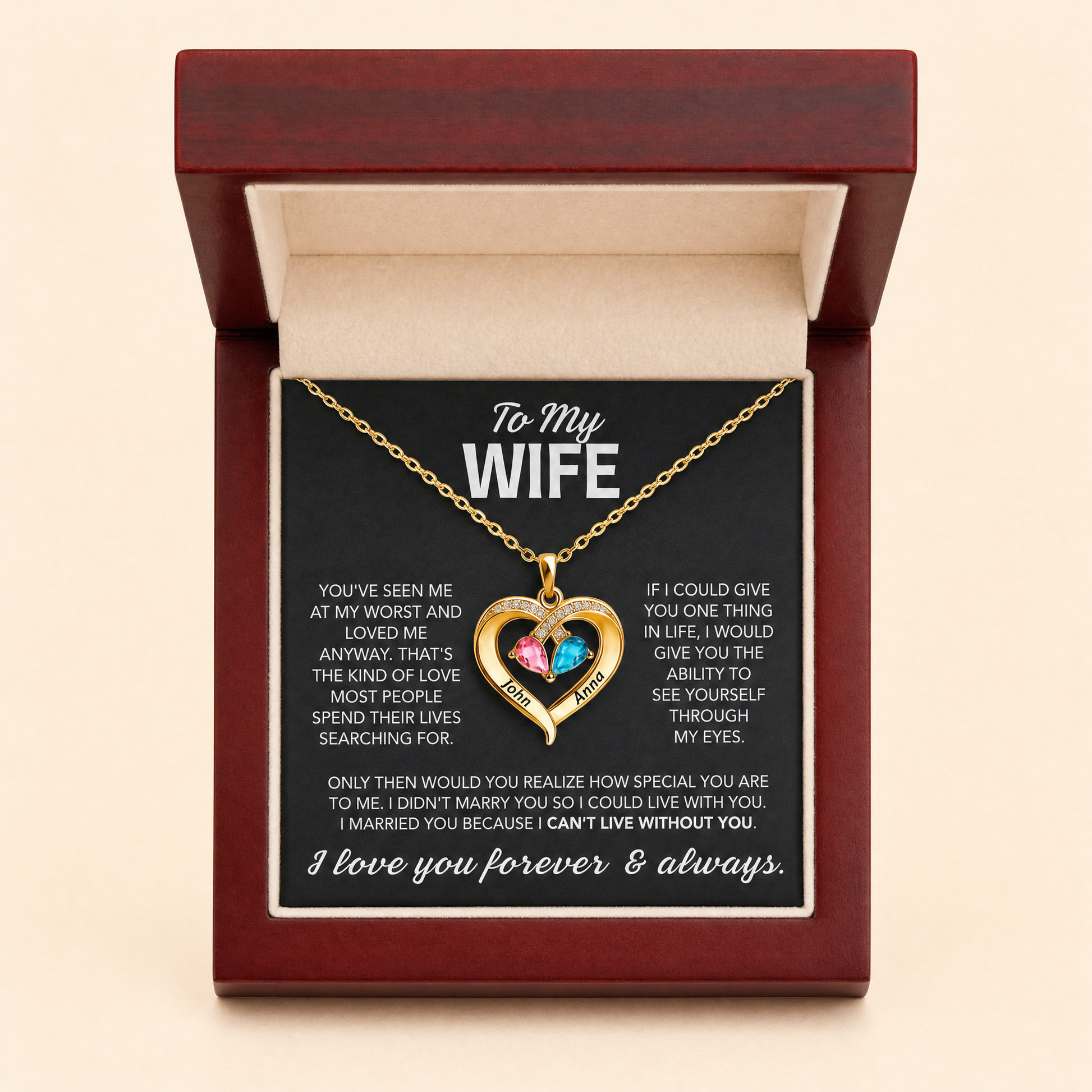 Always Yours birthstone heart necklace in gift box