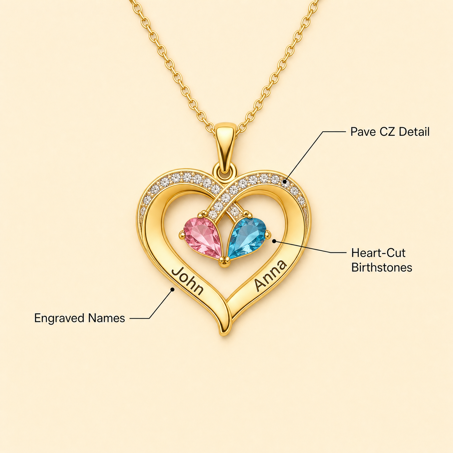 Always Yours birthstone heart necklace features