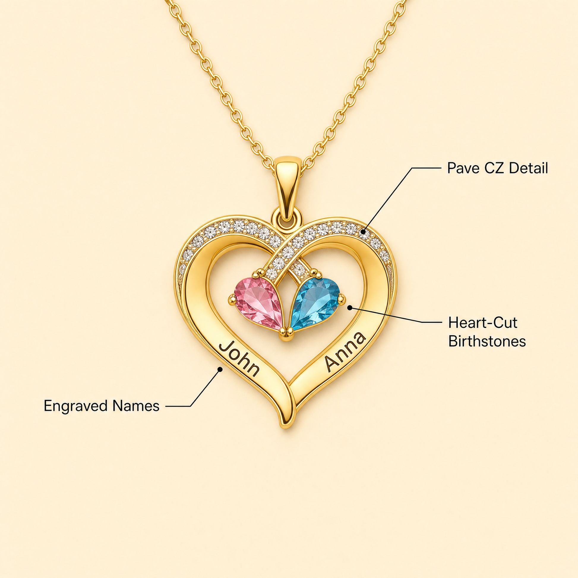 Always Yours birthstone heart necklace features