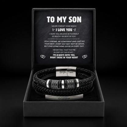 Forever Connected son's customized bracelet in gift box