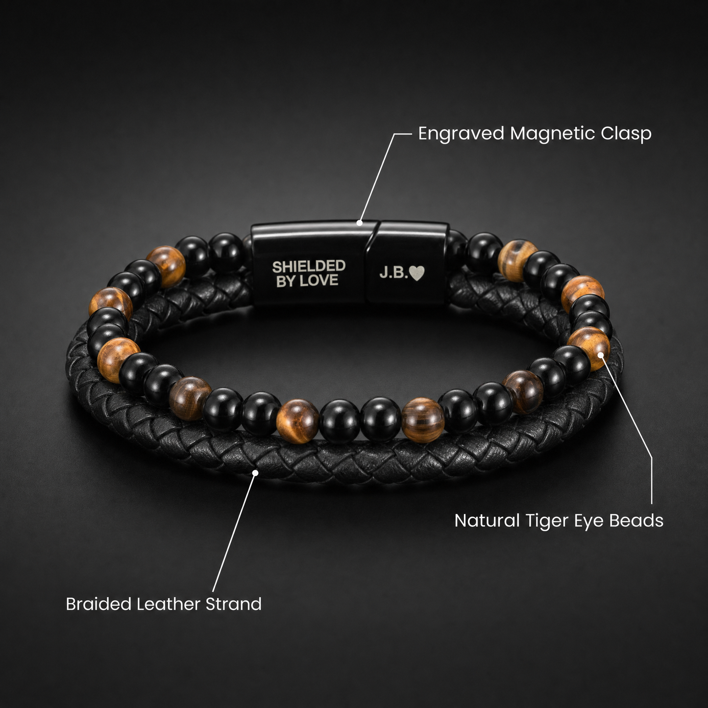 Guardian tiger eye bracelet features
