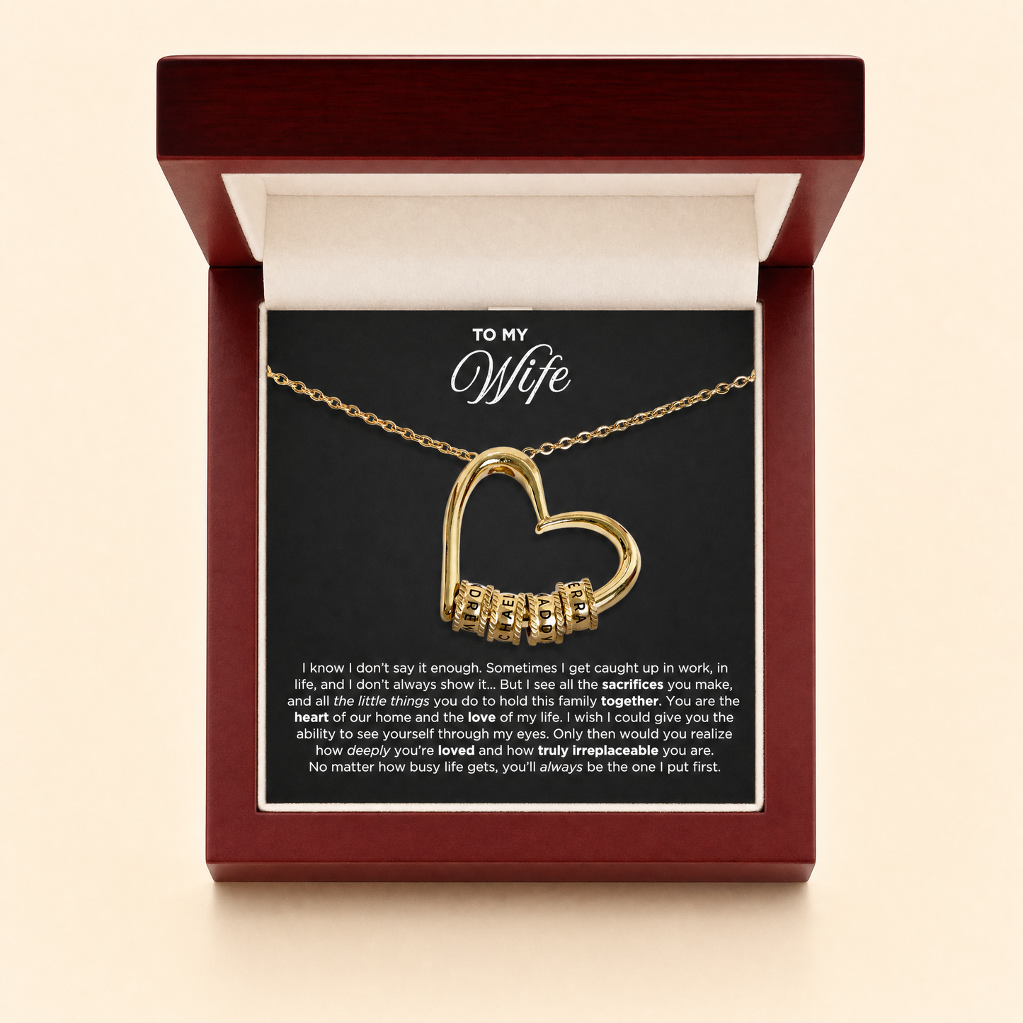 The Heart of Our Family beads necklace in gift box