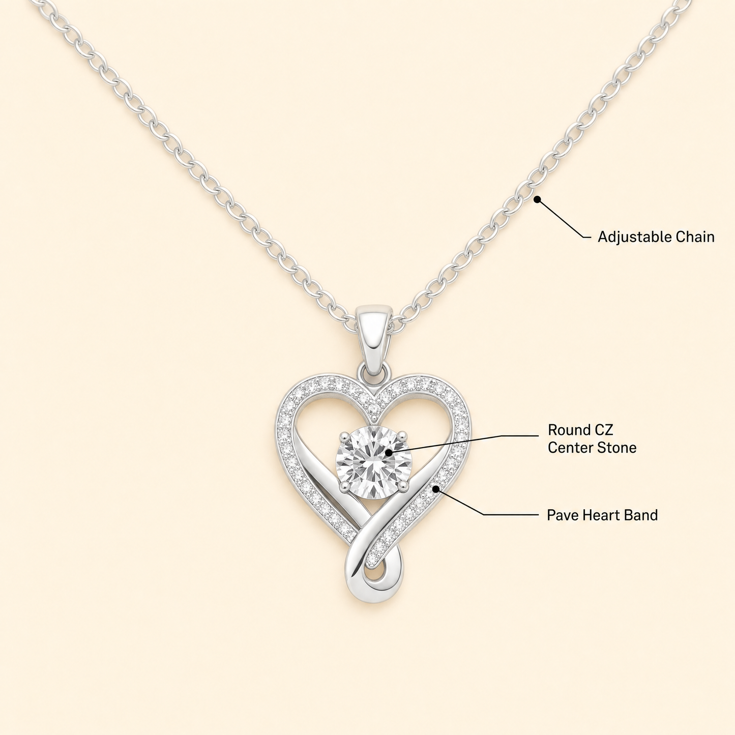 Engraved heart necklace features