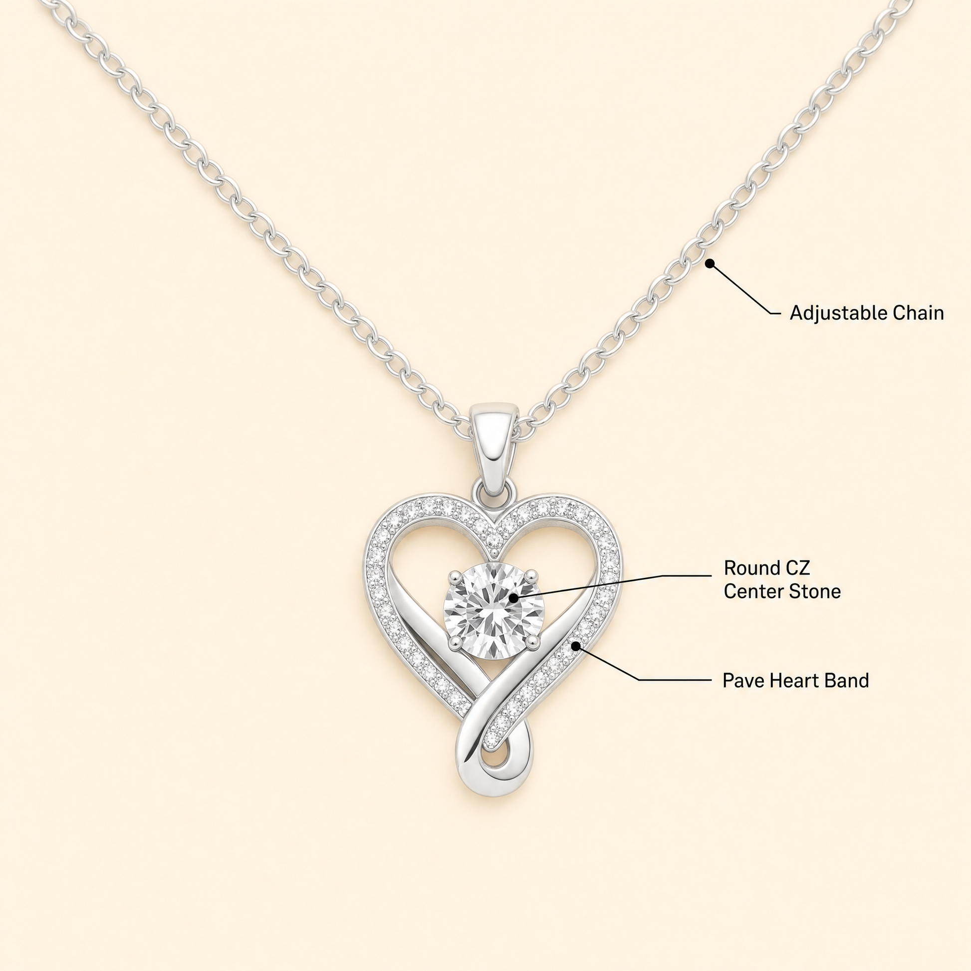 Engraved heart necklace features