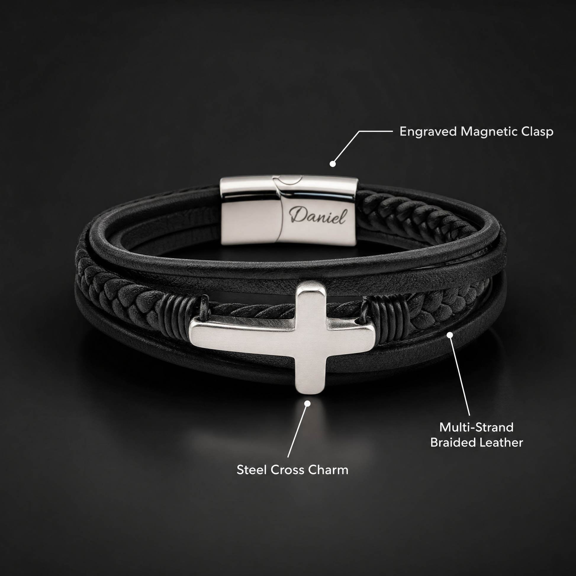 Grandson's cross bracelet features