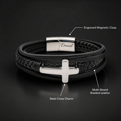 Grandson's cross bracelet features