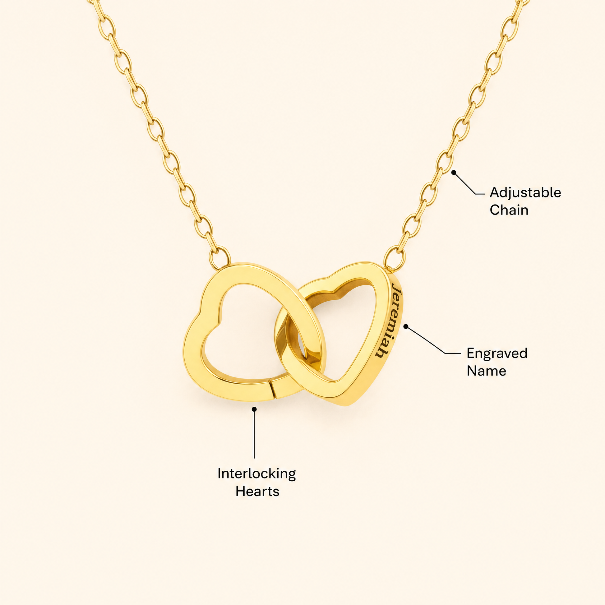 Interlocking hearts necklace features