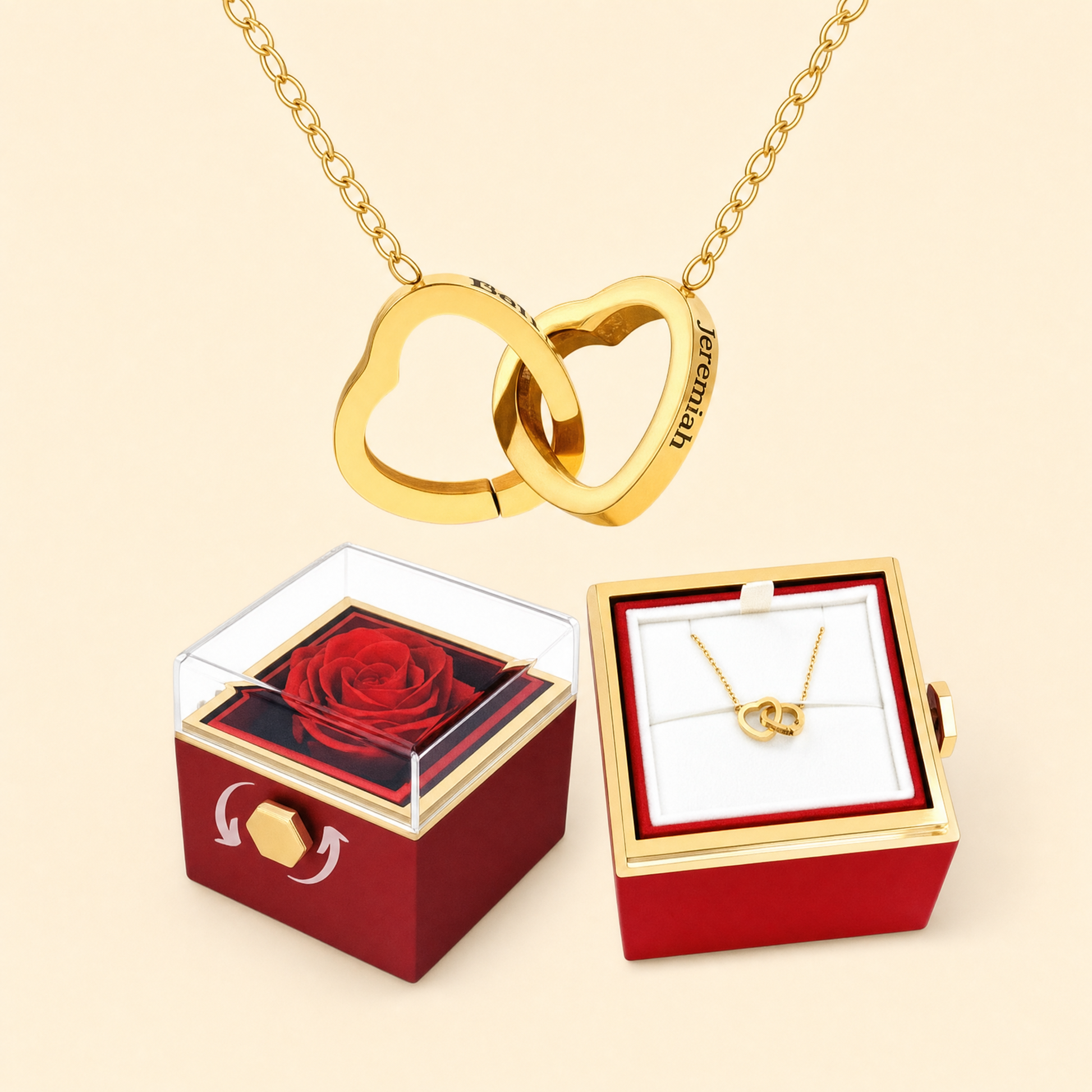 The Spin of Love interlocking hearts gift box set