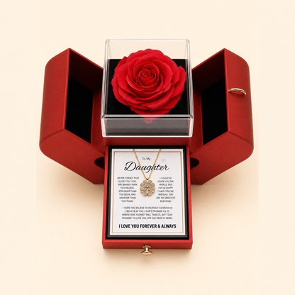 Daughter's four-leaf clover lucky charm necklace with forever rose gift box