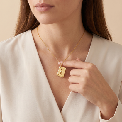 Love Letter envelope necklace worn