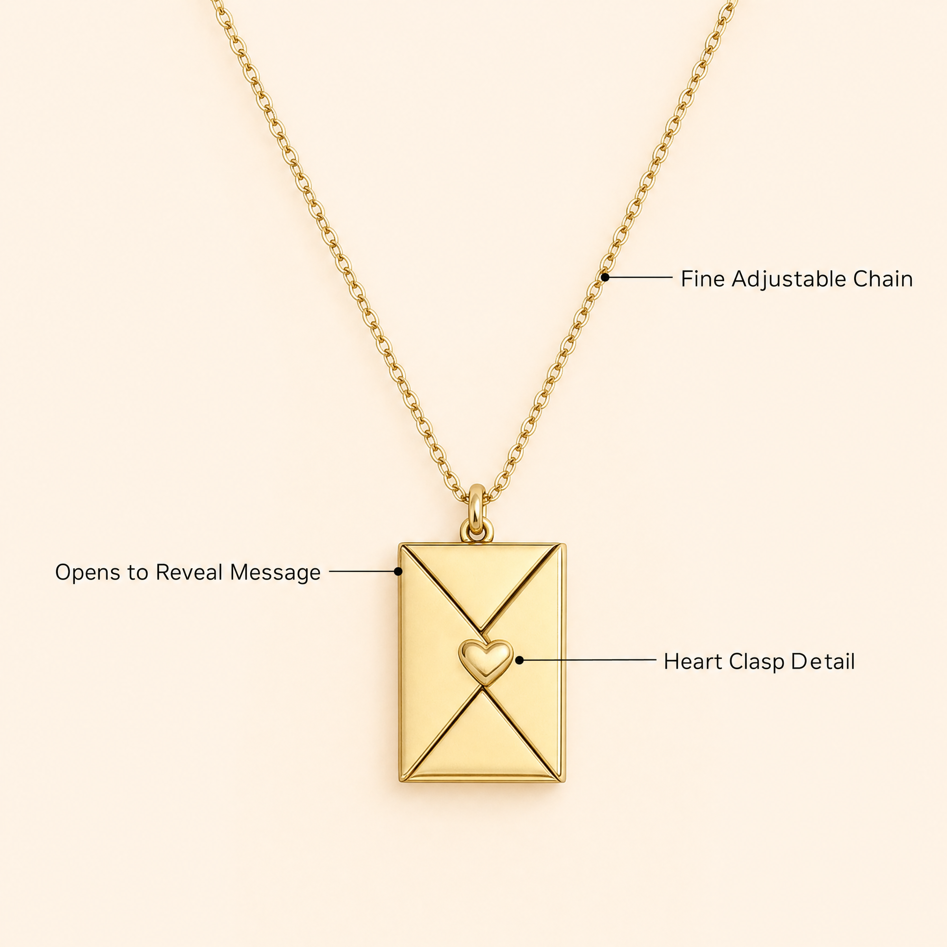 Love Letter envelope necklace features
