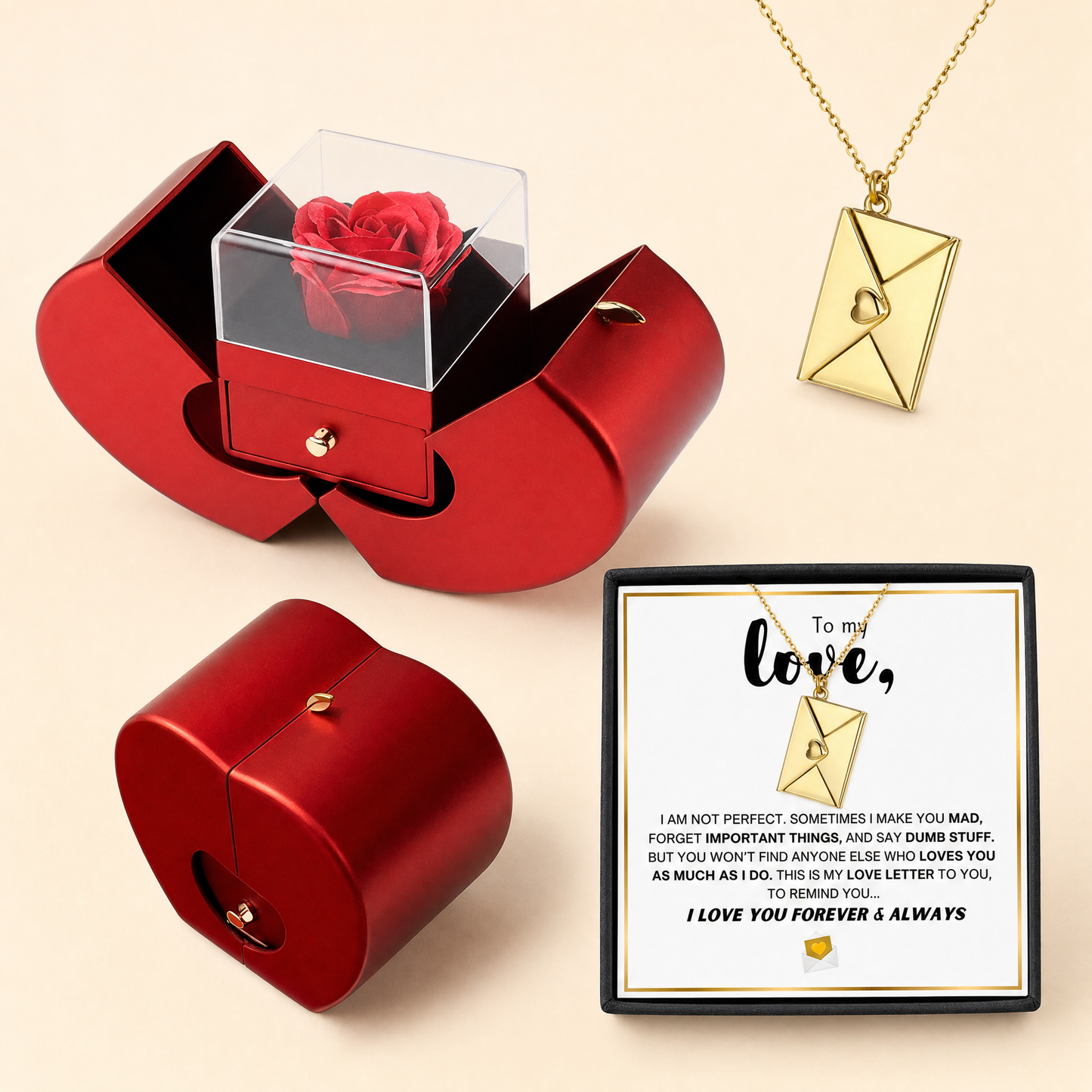 Love Letter necklace forever rose gift box set