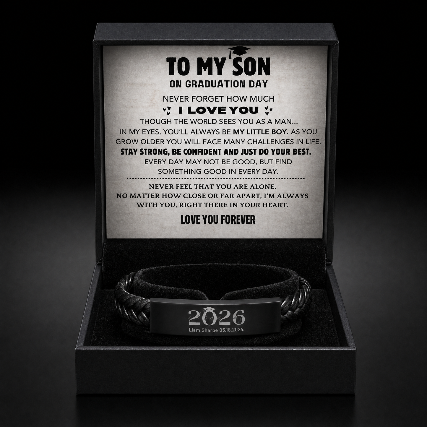 Son's personalized graduation milestone keepsake gift set