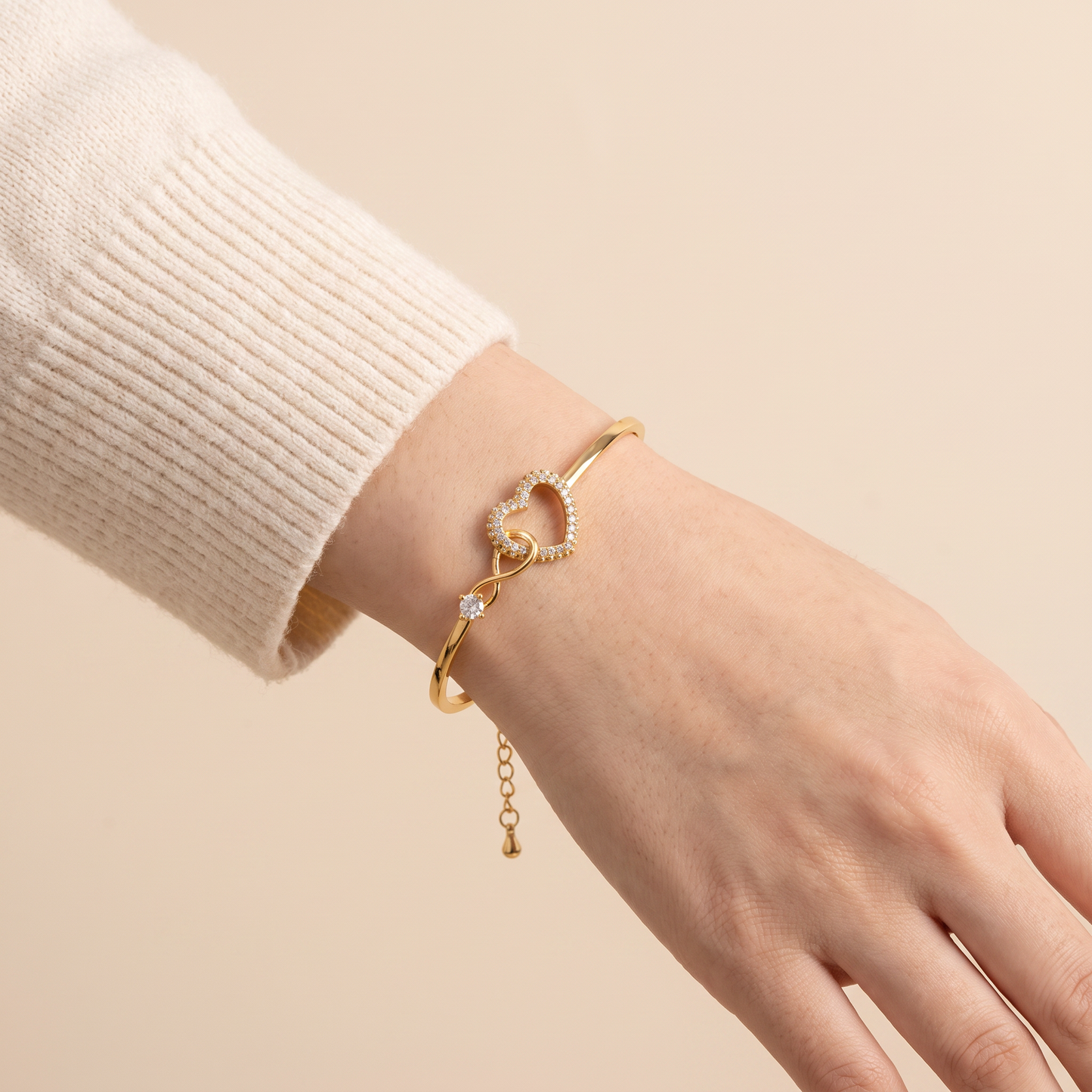 Daughter heart bangle worn on wrist