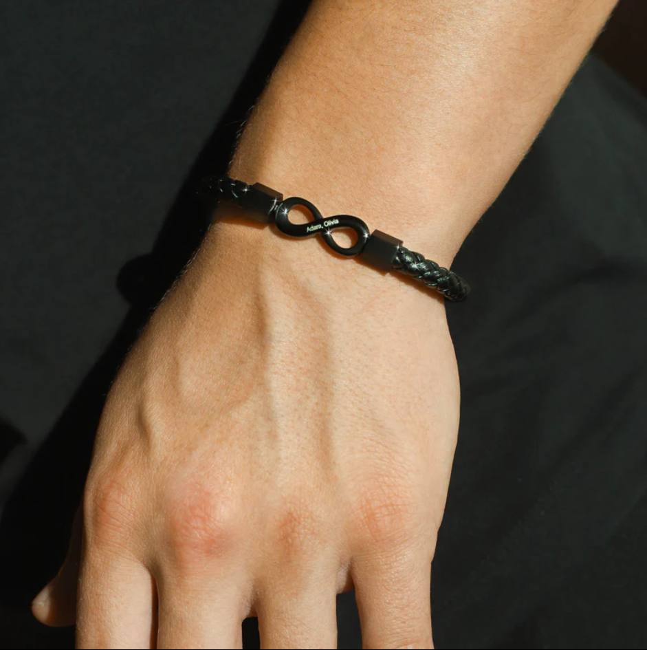 To My Man leather infinity bracelet engraved with couple's names - view 3