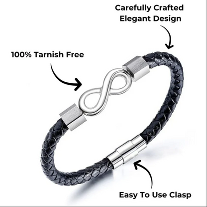 To My Man leather infinity bracelet engraved with couple's names - view 5