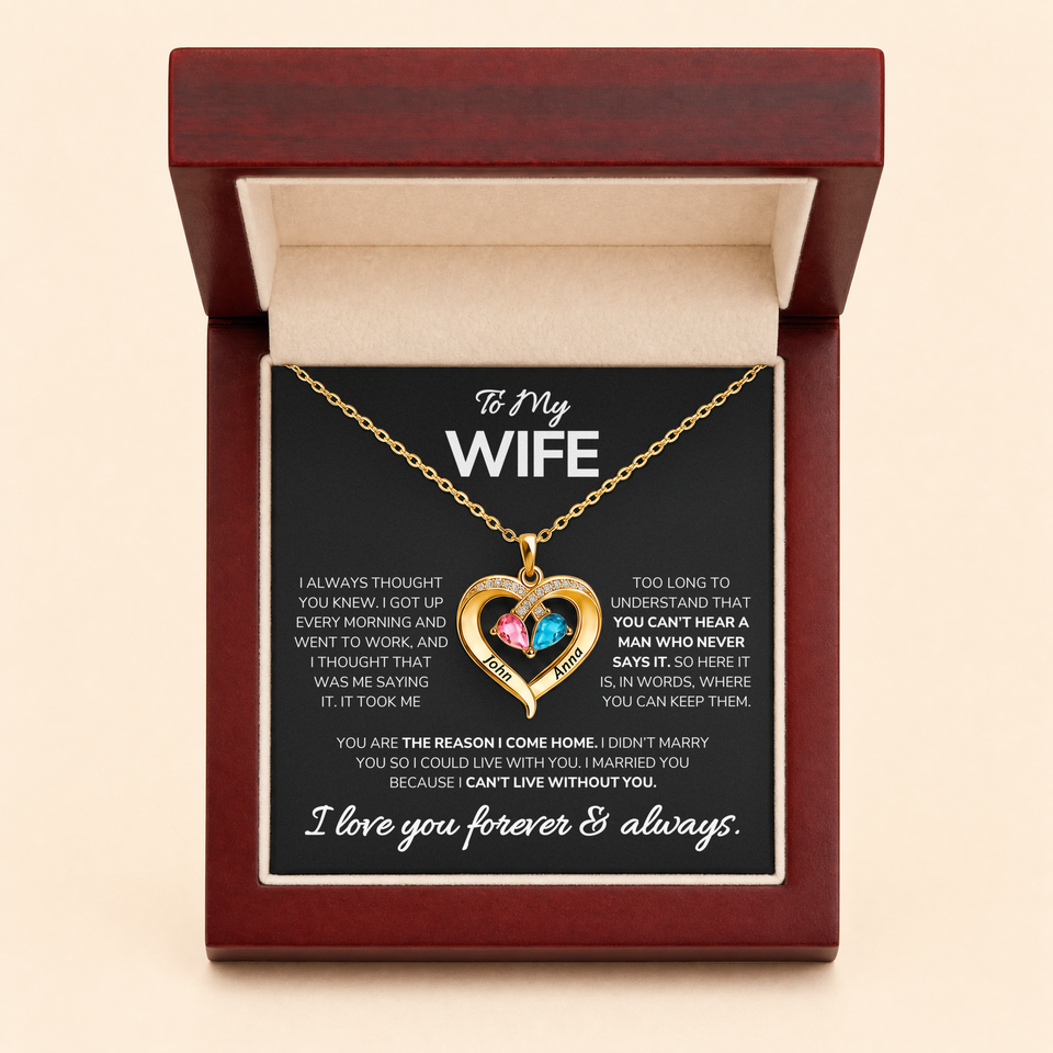 Birthstone heart necklace in the light-up gift box with the I Thought You Knew message card