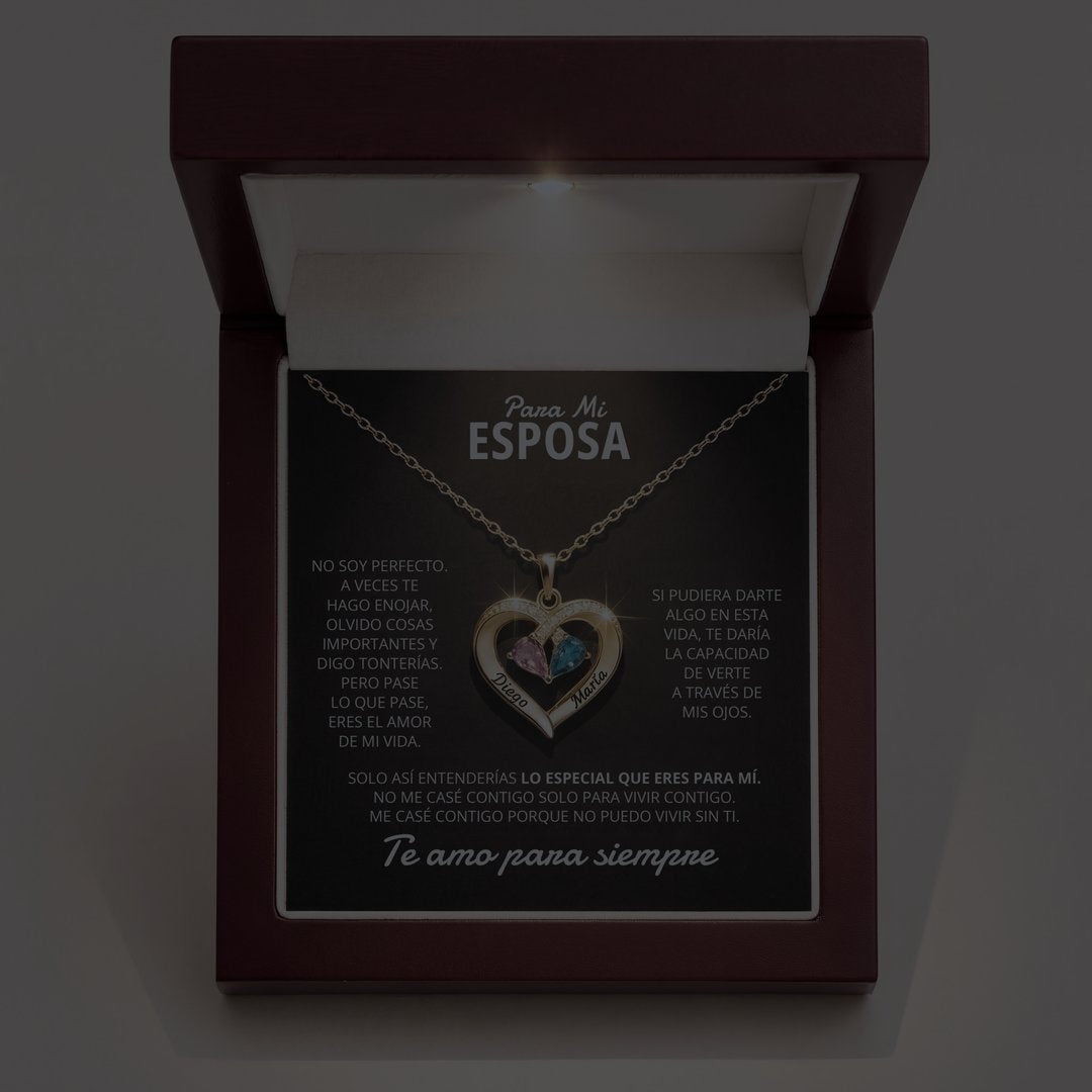 Siempre Tuya collar de corazón con piedra natal en caja de regalo